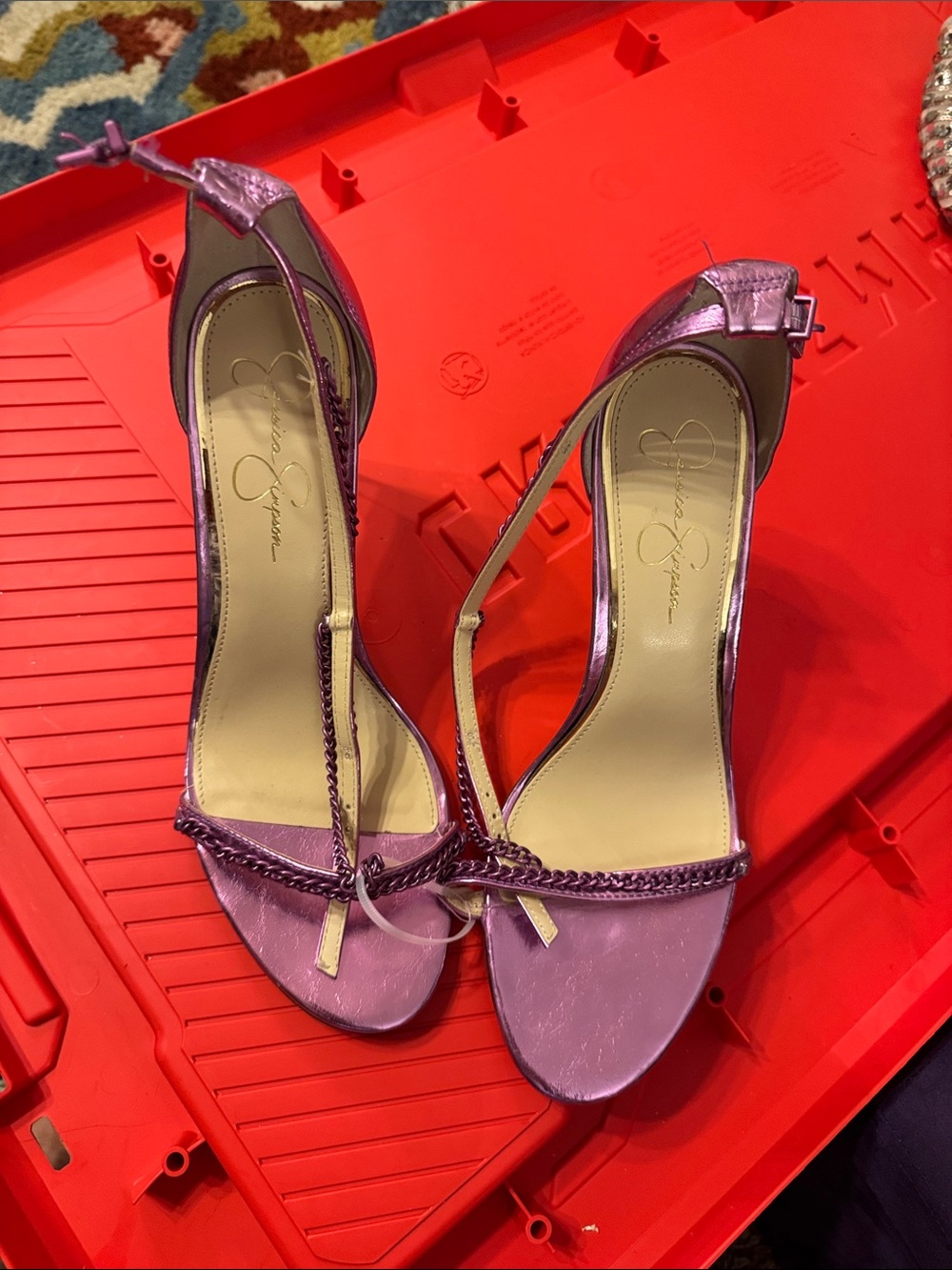 Jessica Simpson Metallic Lavender Open-Toe Slingback Heels Sz 11M